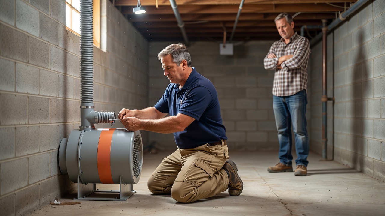 radon mitigation fan installation basement