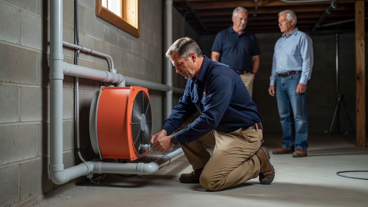 radon mitigation fan PVC pipe installation
