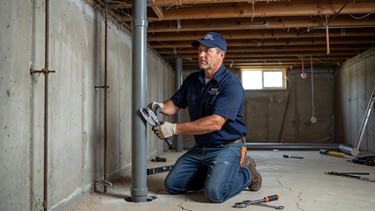 licensed radon technician installing mitigation pipe Ohio basement