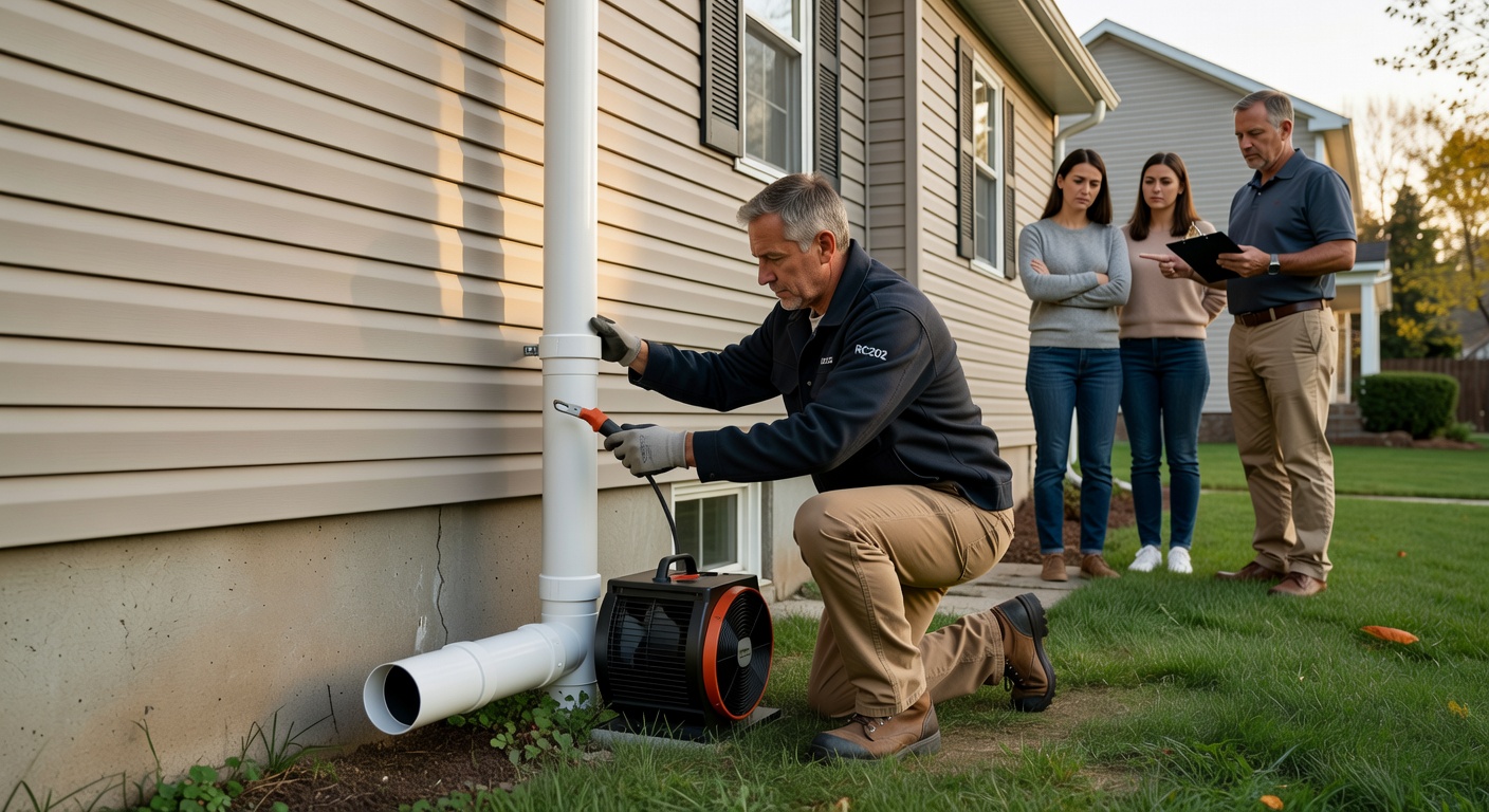 radon mitigation fan pipe exterior home