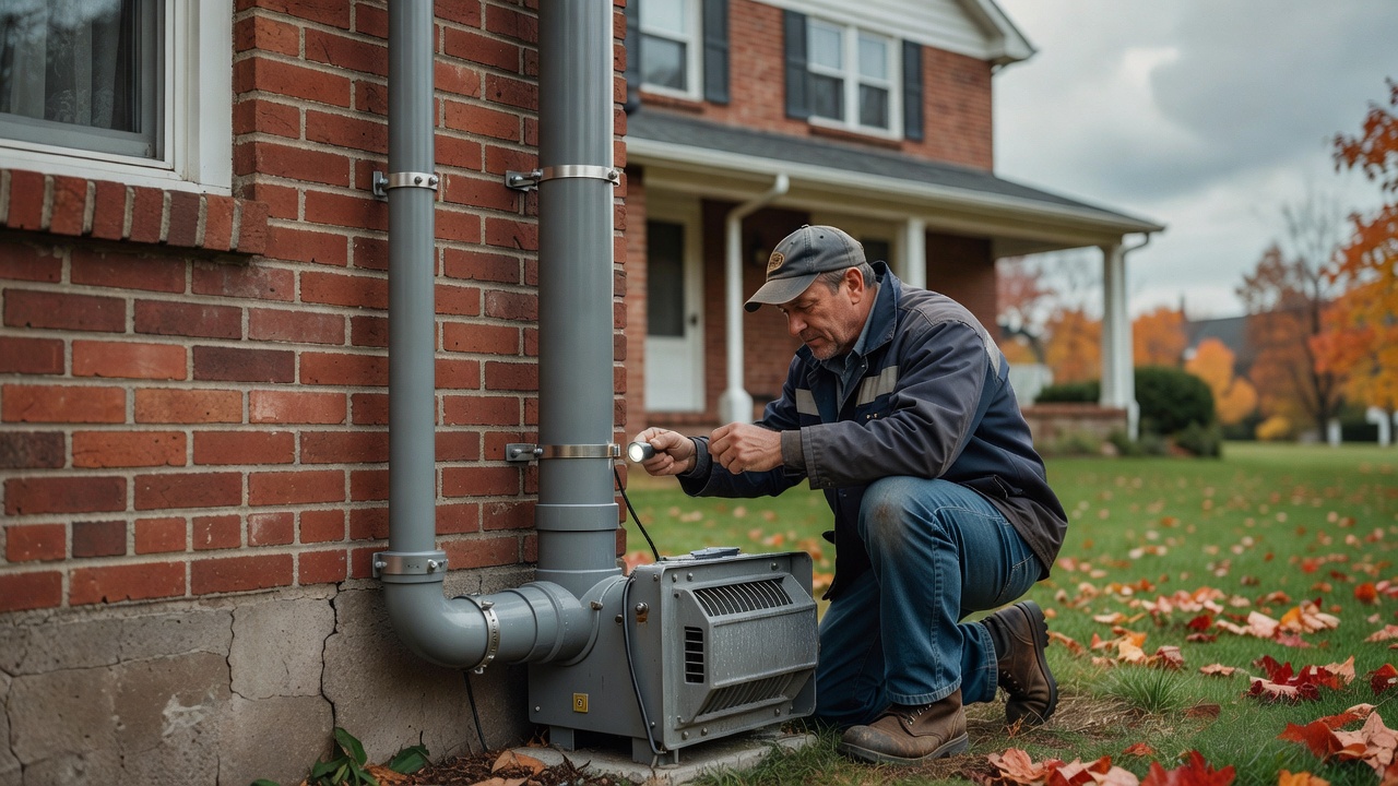 radon mitigation fan PVC pipe exterior Ohio house