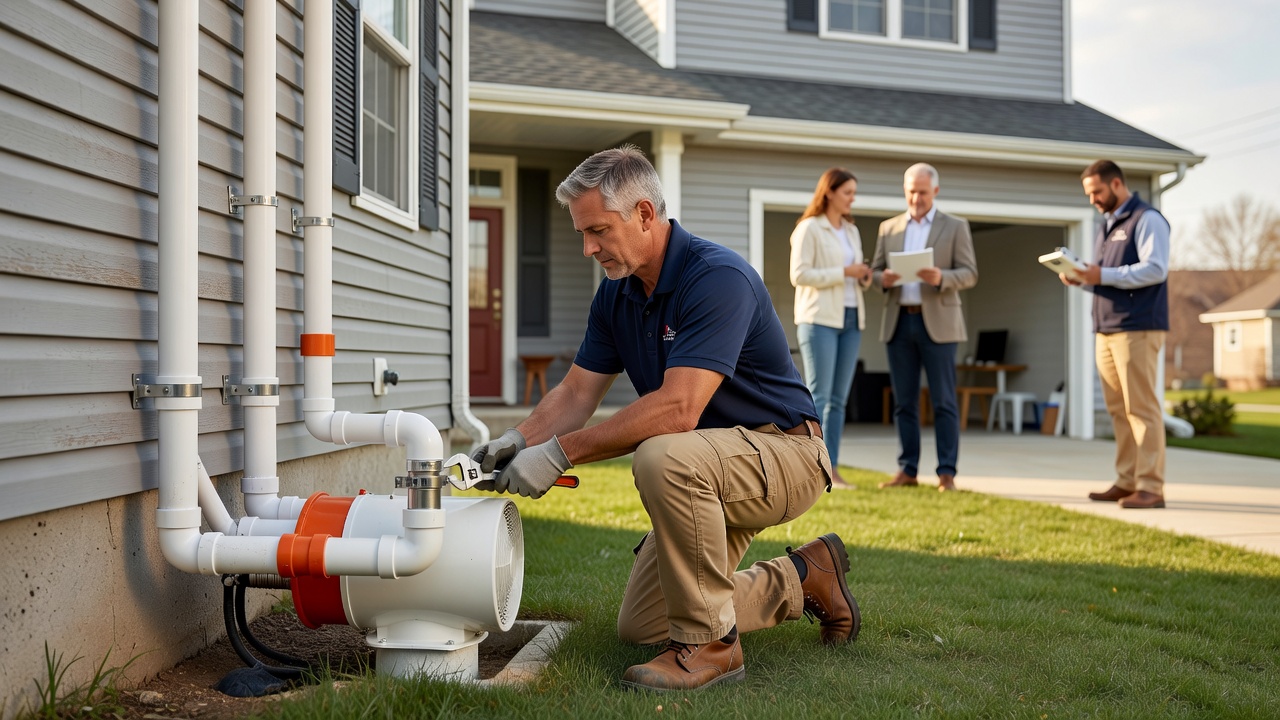 radon mitigation fan PVC pipe exterior installation