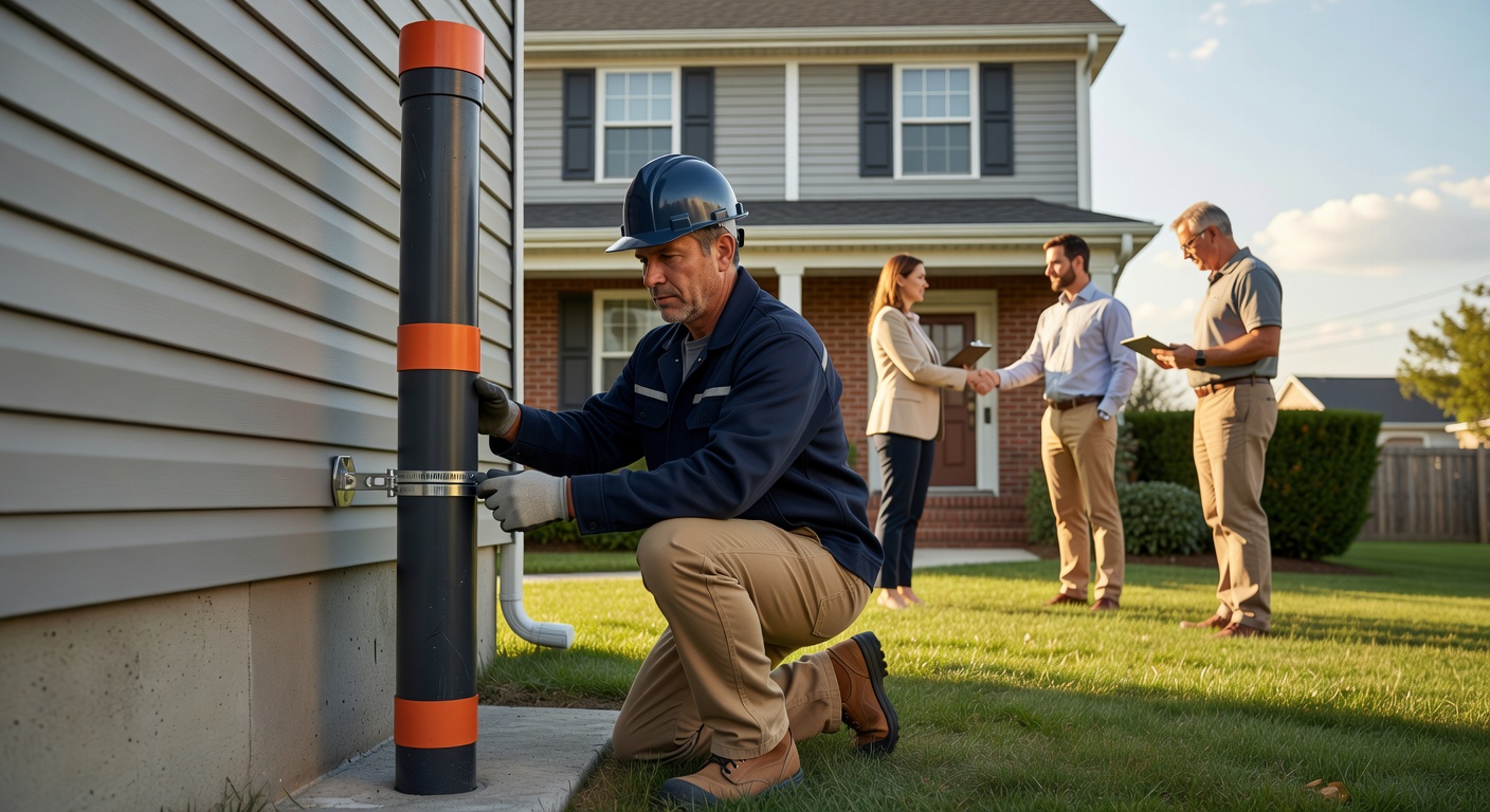 radon mitigation pipe installation house exterior