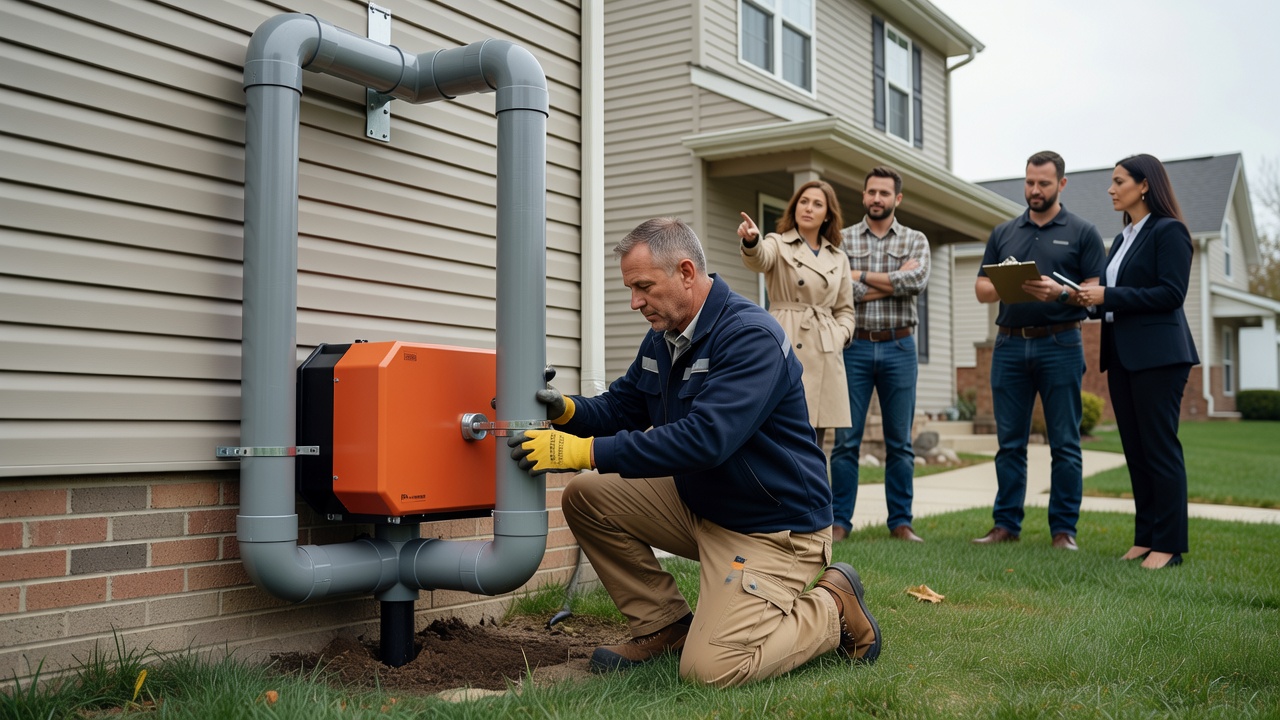 radon mitigation fan pipe exterior house installation