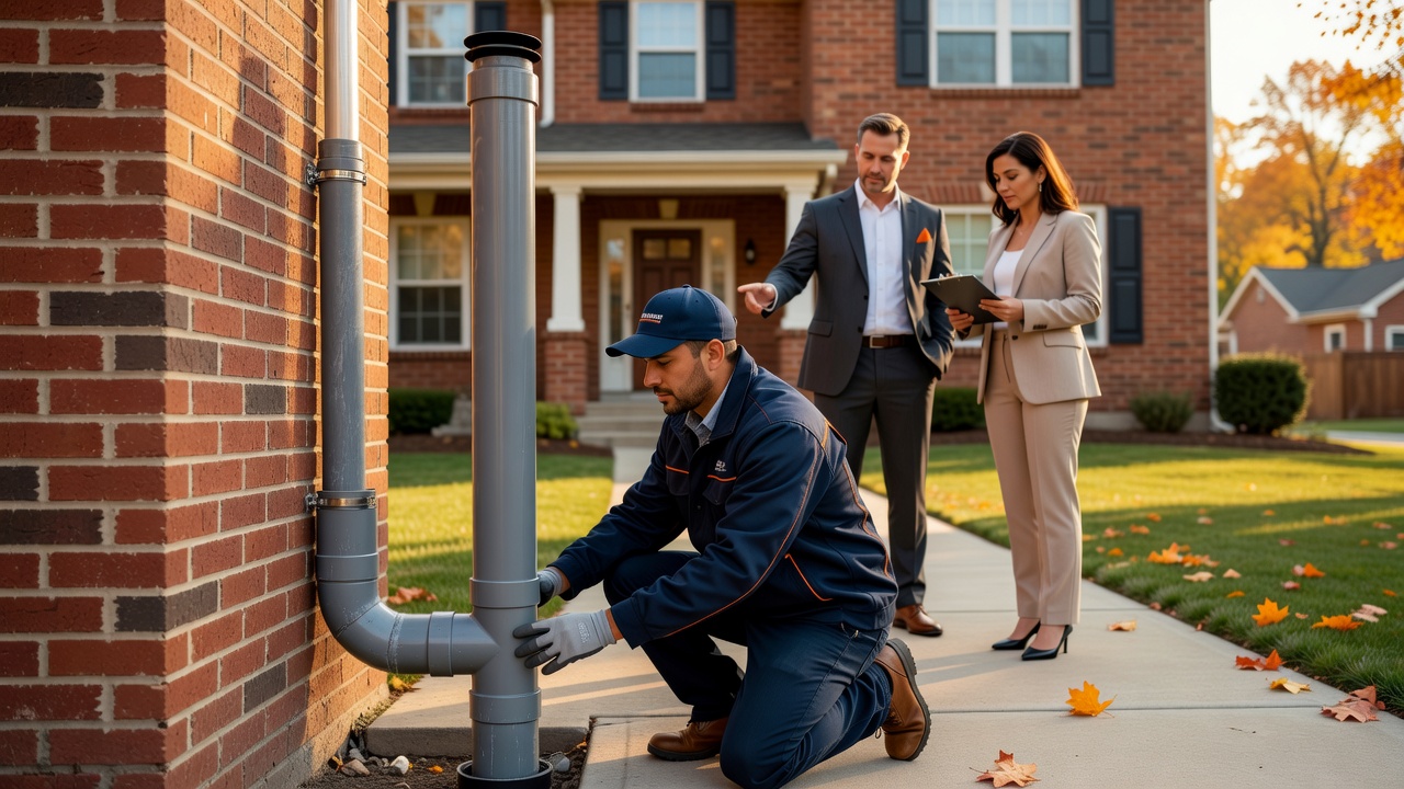 radon mitigation fan pipe exterior residential house