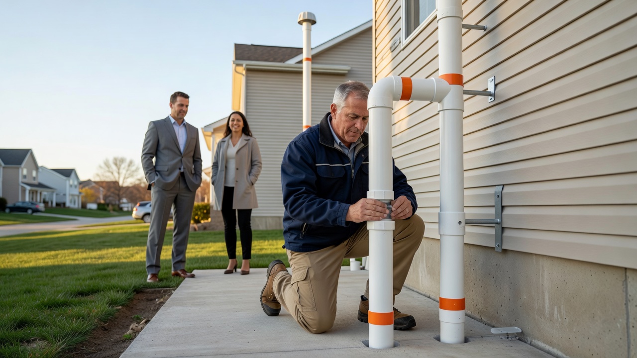 radon mitigation pipe PVC system exterior house Ohio