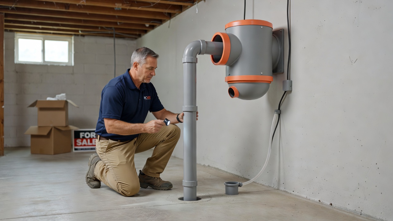 radon mitigation fan suction pipe basement Ohio