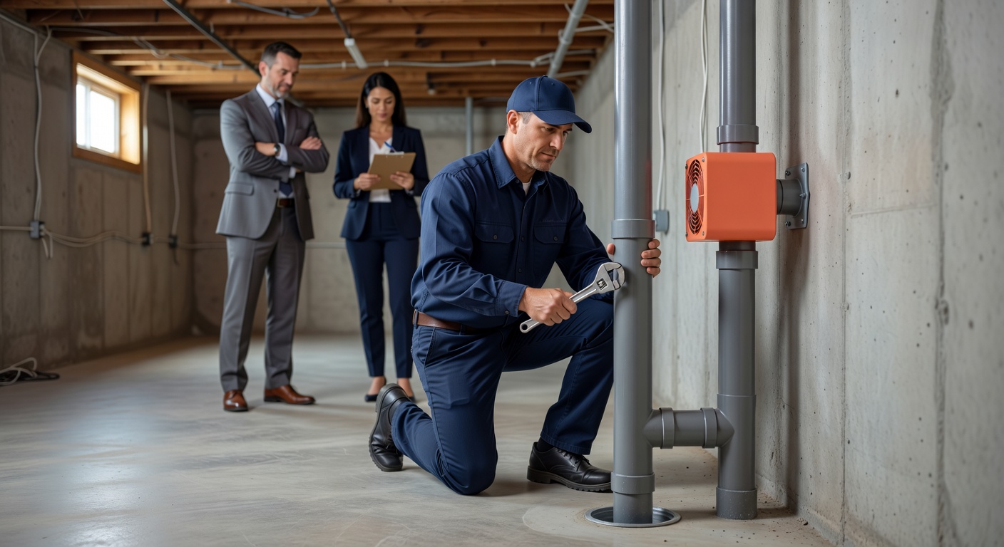 radon mitigation pipe basement installation