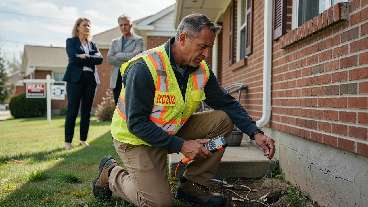 Ohio radon mitigation professional inspecting home exterior