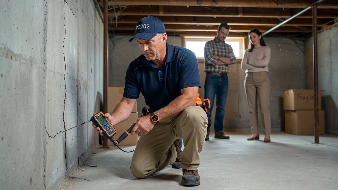 radon mitigation contractor inspecting basement Saint Clairsville Ohio