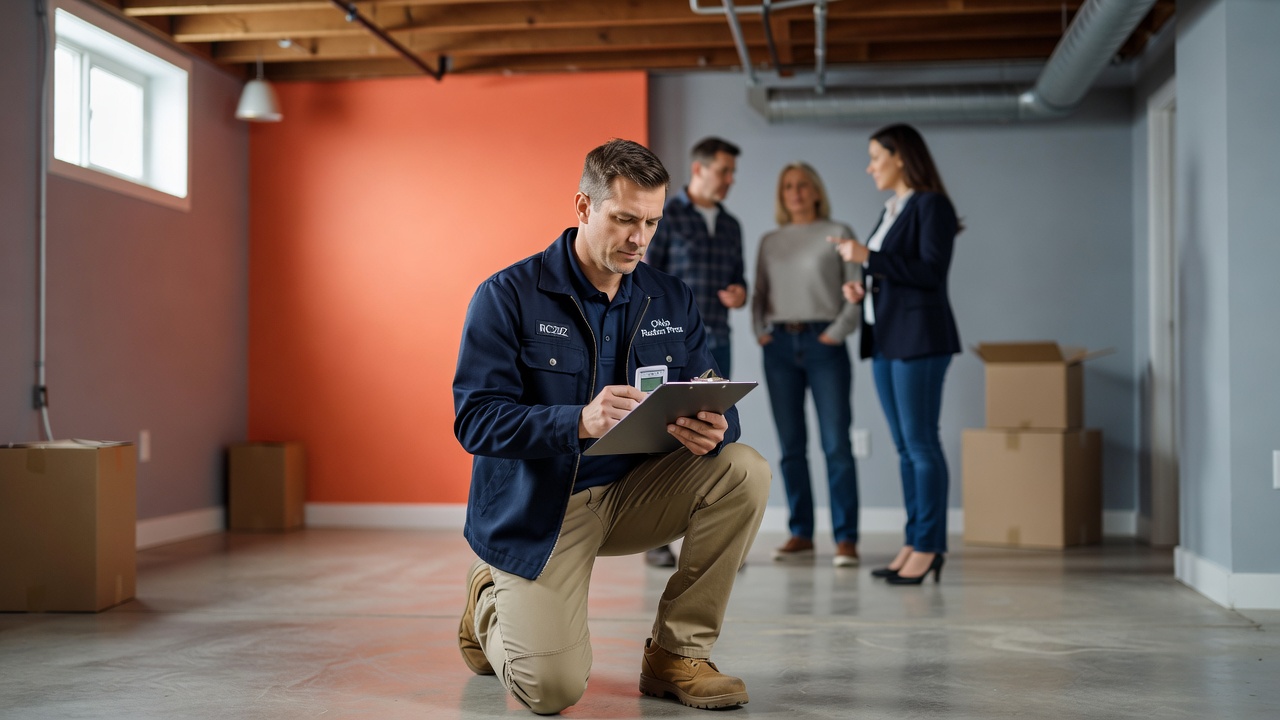 professional radon inspector clipboard Ohio basement