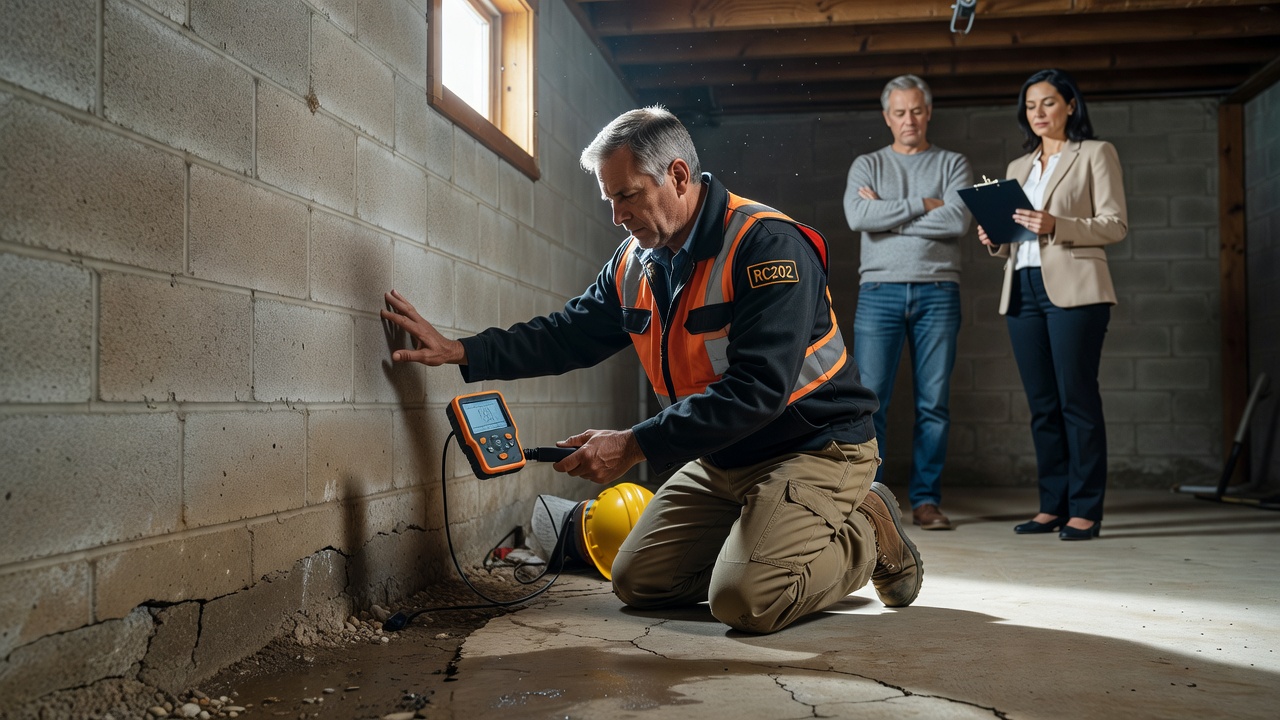 radon mitigation contractor inspecting Ohio home foundation