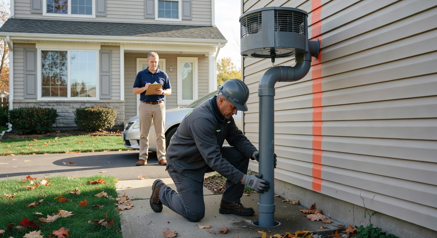 radon mitigation pipe fan exterior residential home