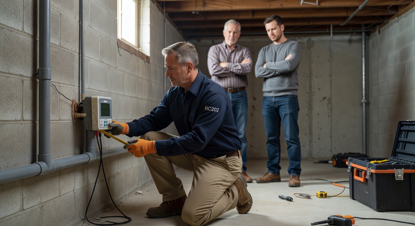 continuous radon monitor device installed basement