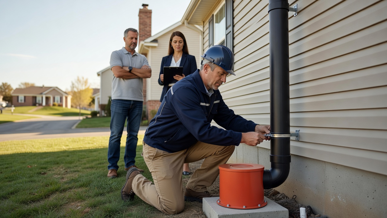 radon mitigation fan pipe exterior home installation