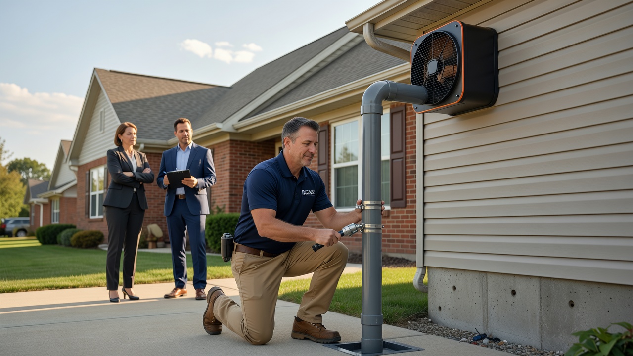 radon mitigation fan exterior pipe installation residential