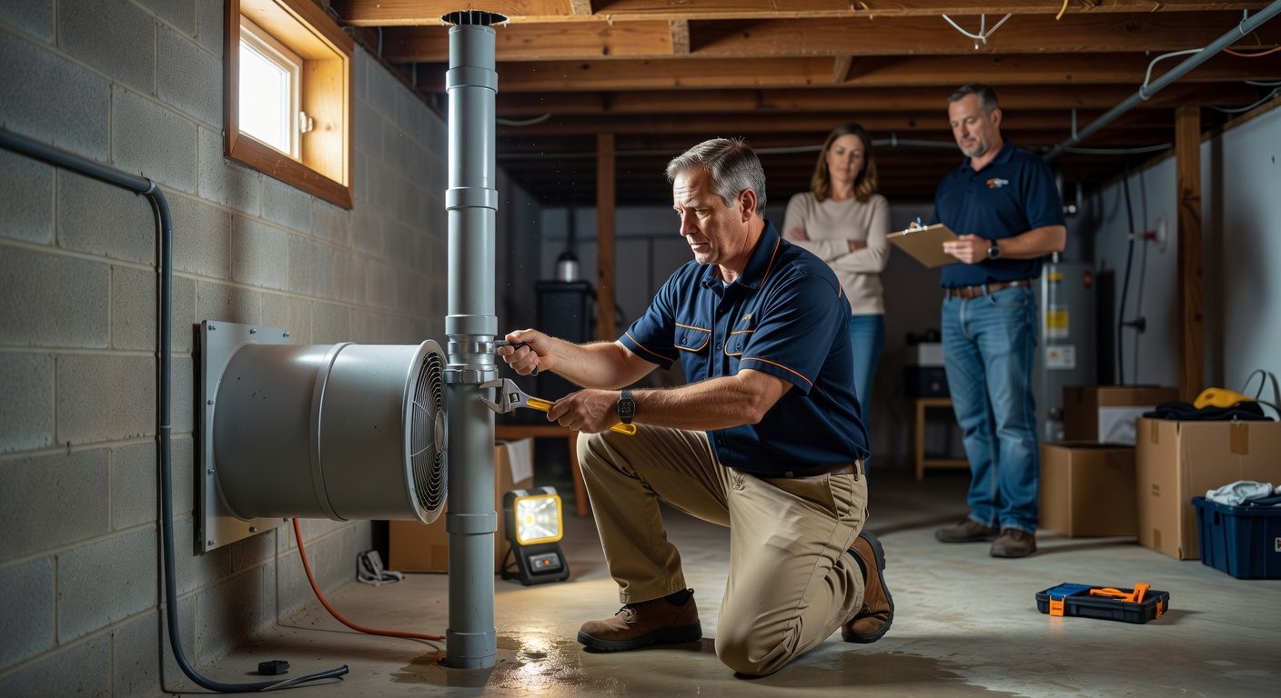 radon mitigation fan installation Dover Ohio home