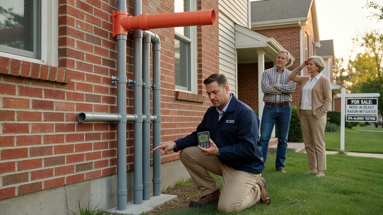 radon mitigation pipe PVC system Ohio home exterior