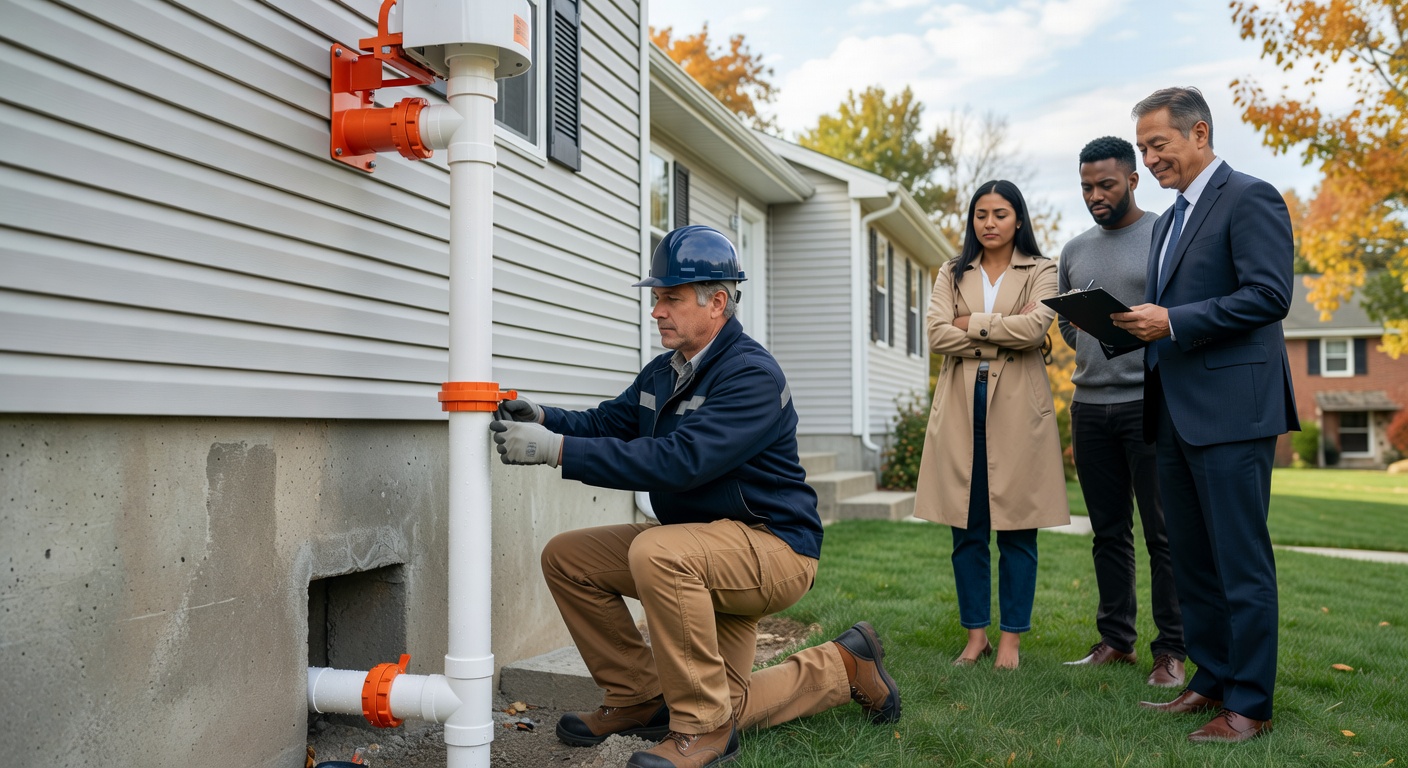 radon mitigation PVC pipe exterior home installation