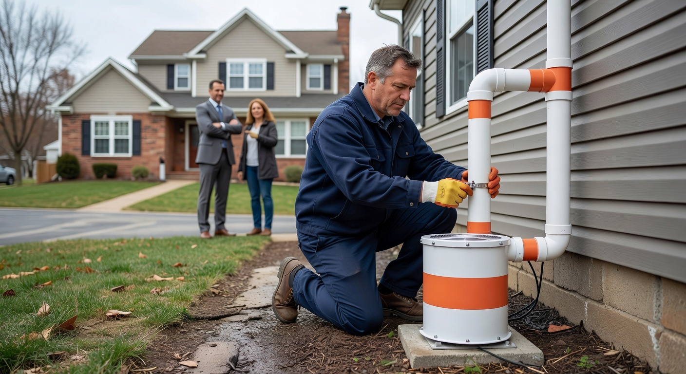 radon mitigation fan PVC pipe exterior home Ohio