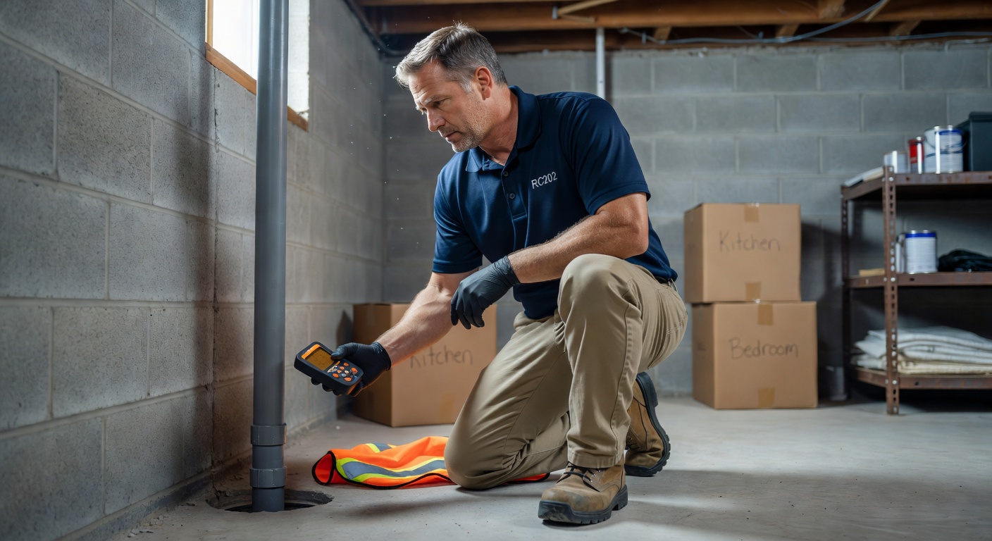licensed radon mitigation technician inspecting basement Ohio