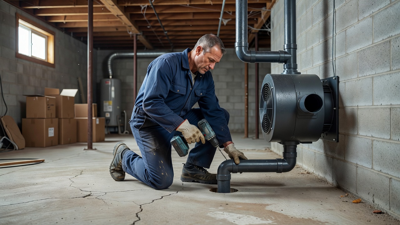 radon fan sub slab depressurization installation