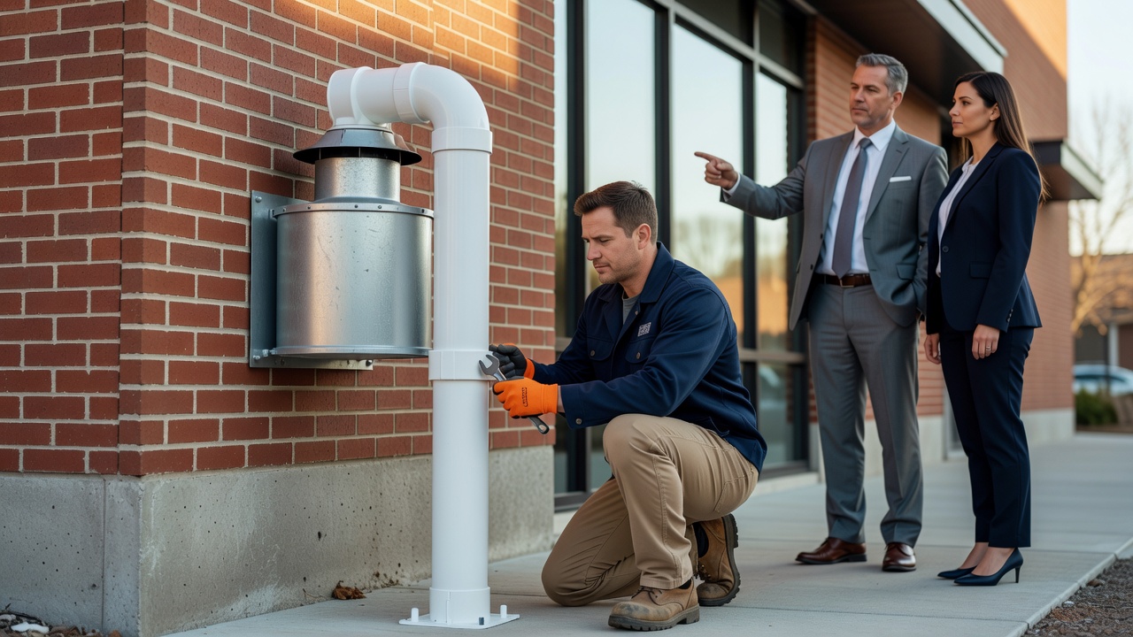 radon mitigation fan exterior commercial building