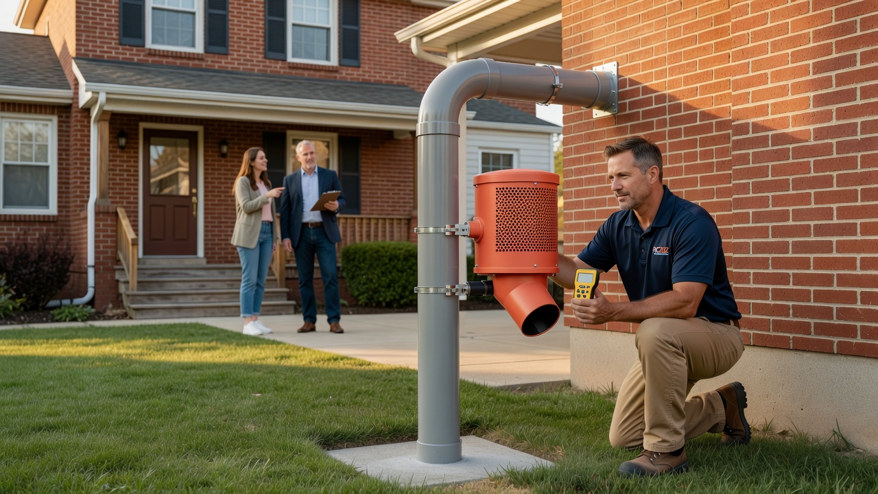 radon mitigation pipe fan exterior installation Ohio house