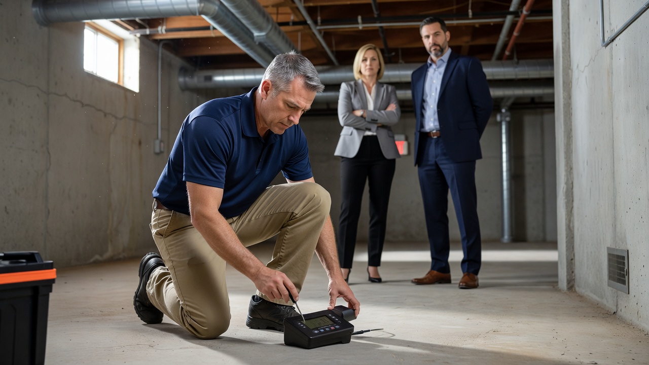 radon testing device commercial building basement