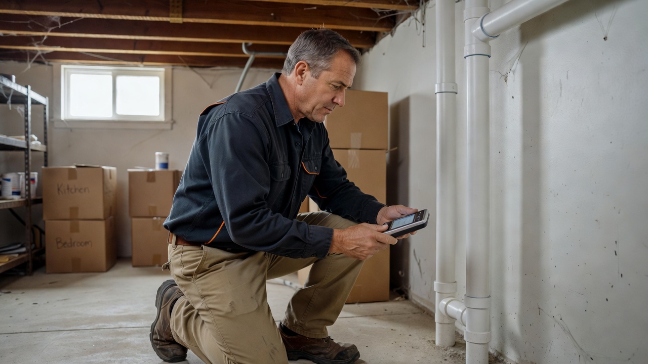 radon mitigation contractor inspecting Ohio basement
