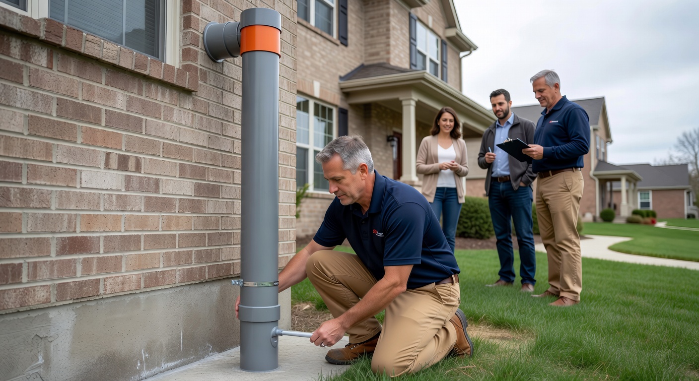 radon mitigation pipe exterior Ohio home professional install
