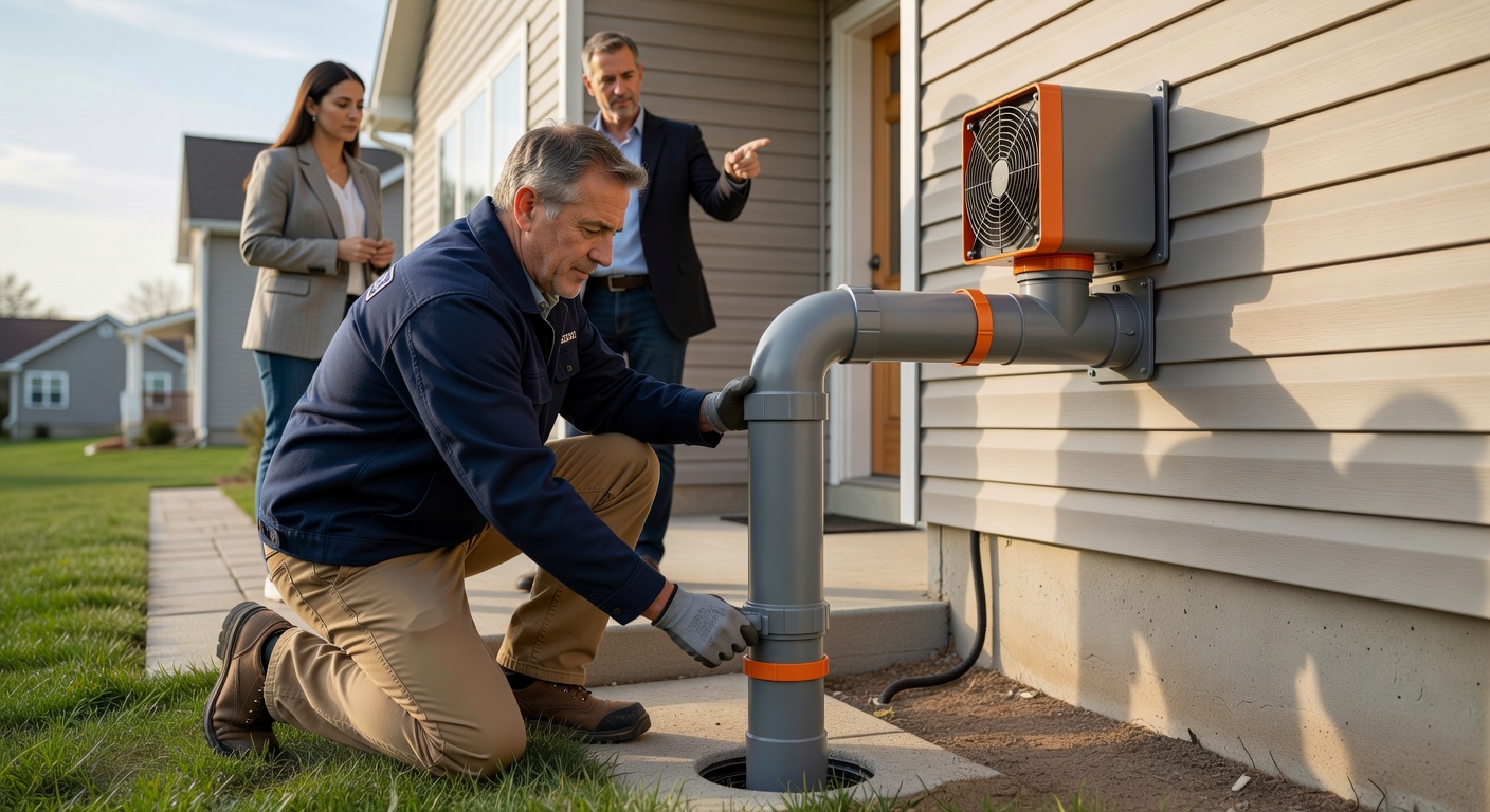 radon mitigation fan pipe exterior house