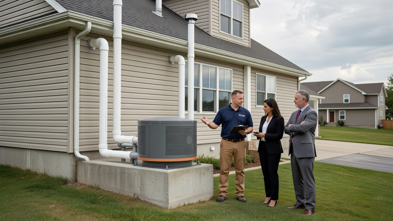 radon mitigation fan and PVC pipe system on residential home