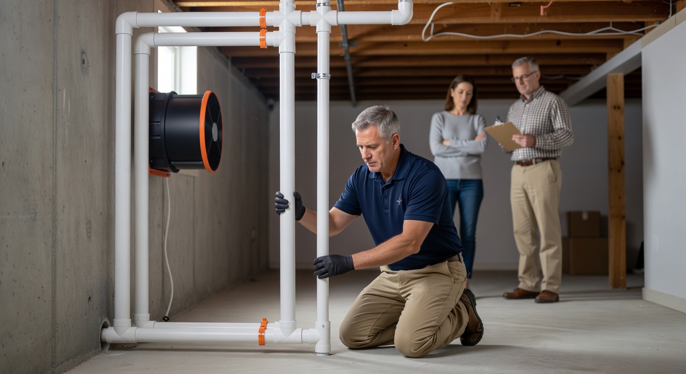 radon mitigation pipe pvc basement installation