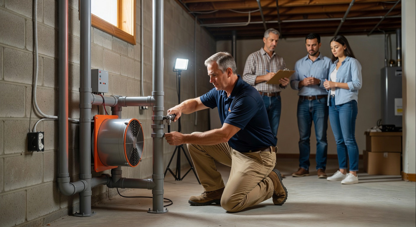 radon fan pvc pipe basement professional installation