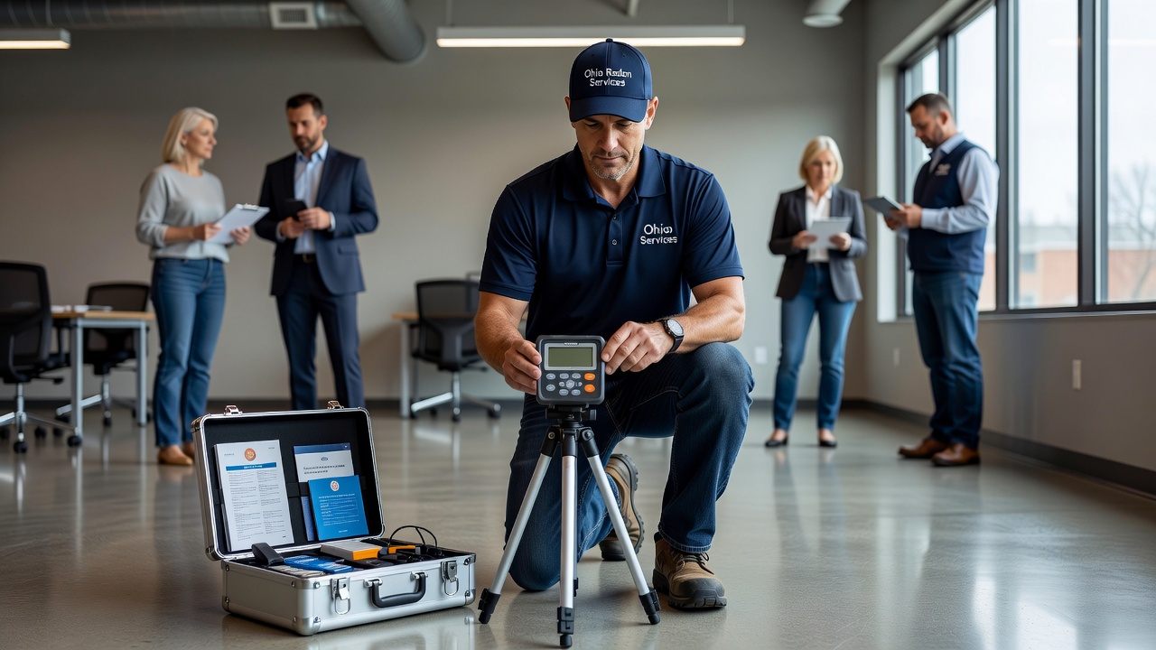 radon technician testing commercial building Ohio inspector