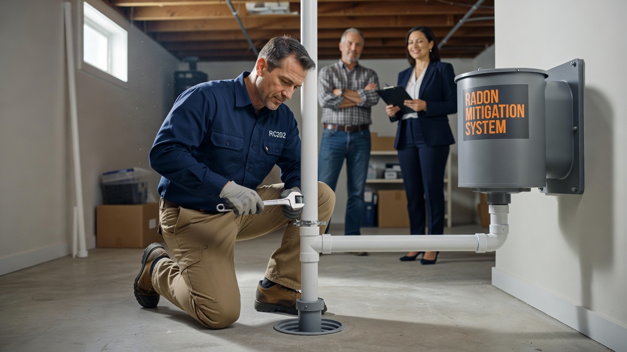 radon mitigation fan PVC pipe basement Ohio