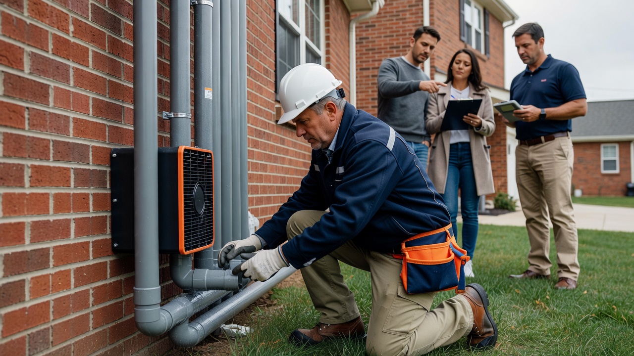radon mitigation fan PVC pipe exterior installation