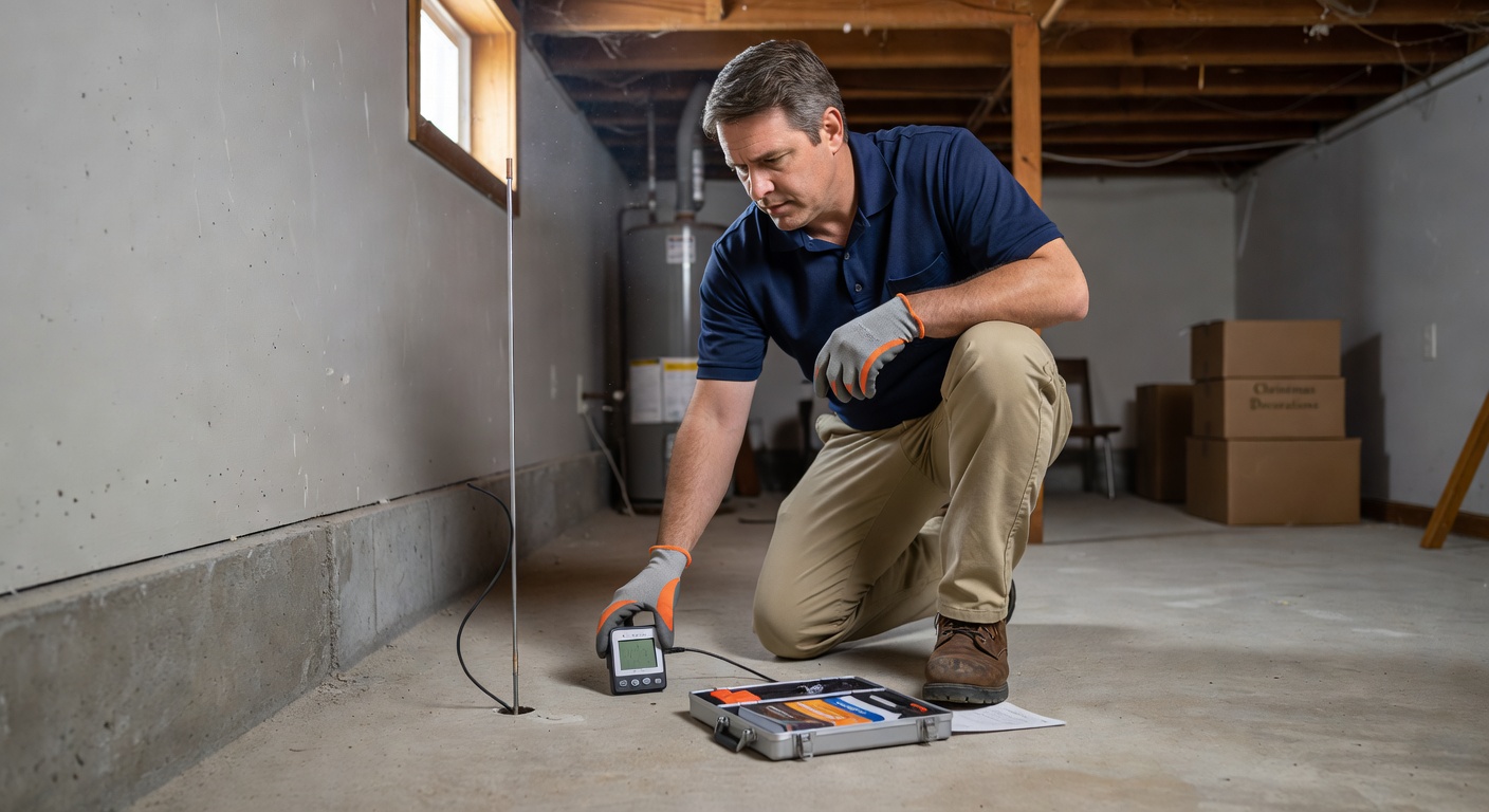 radon technician testing Silver Lake Ohio home basement