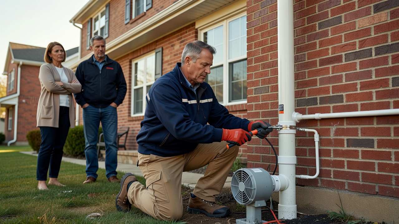 radon mitigation fan PVC pipe exterior installation Ohio home