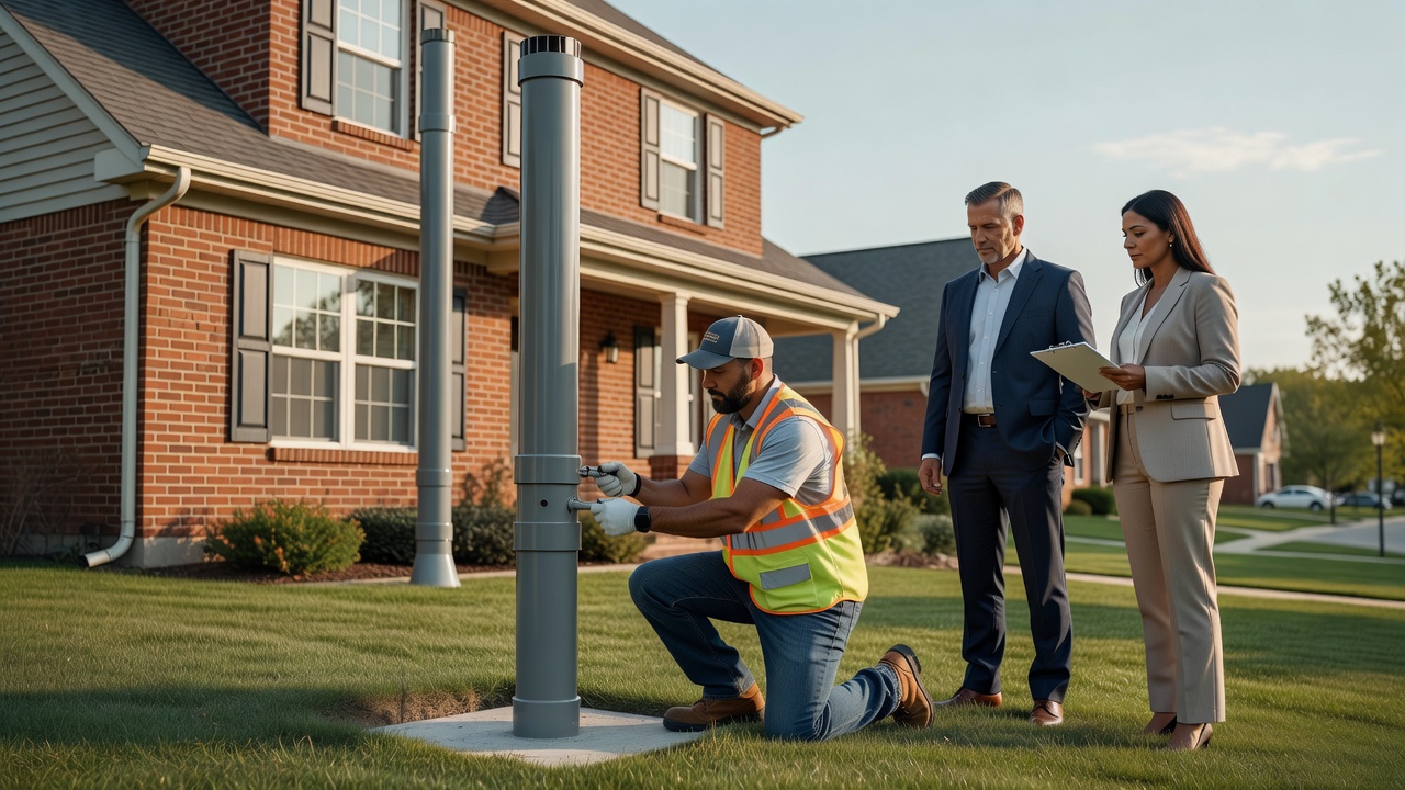 radon mitigation fan pipe exterior installation Ohio house