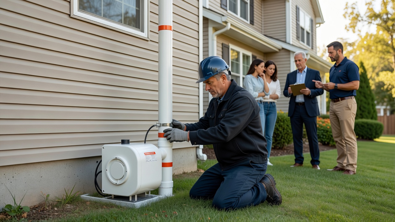 radon mitigation fan PVC pipe exterior installation home