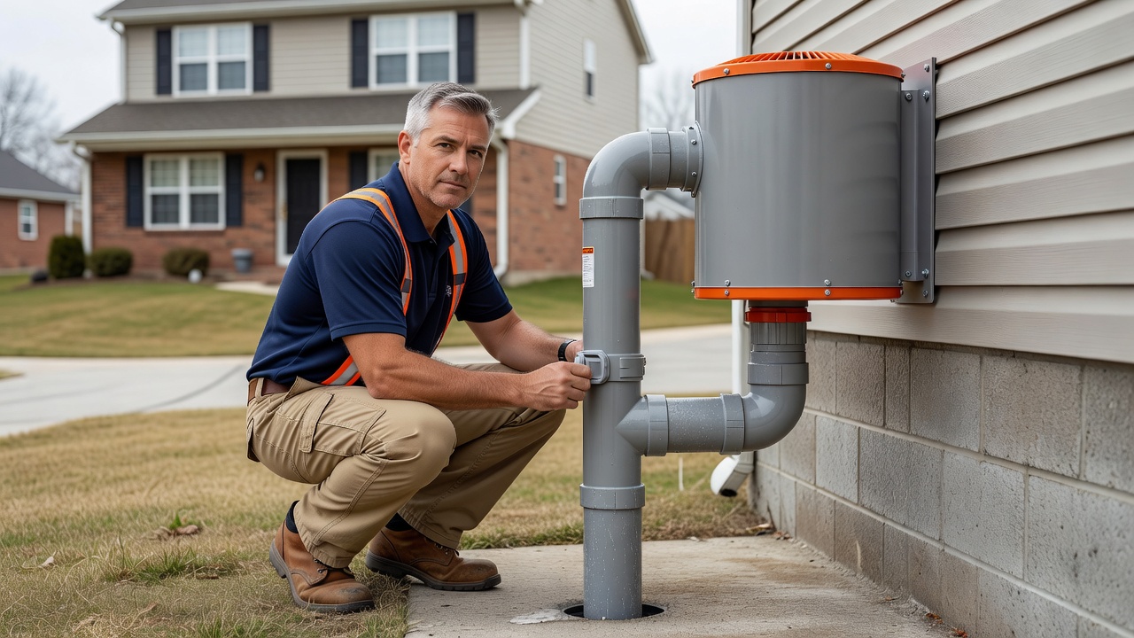 radon fan PVC pipe exterior installation home