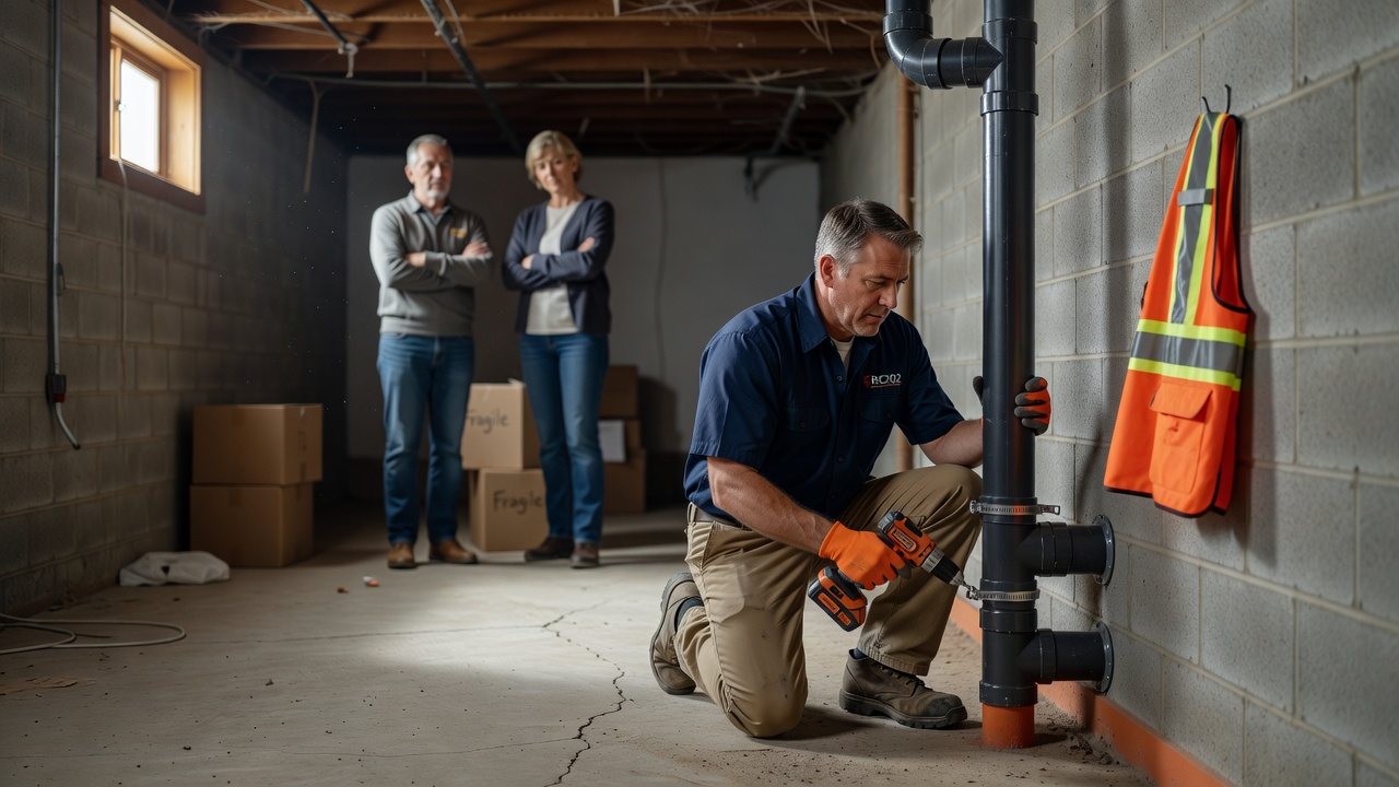 radon mitigation pipe installation basement foundation