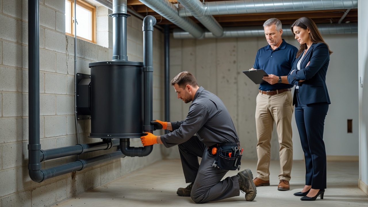 radon mitigation system installation residential basement