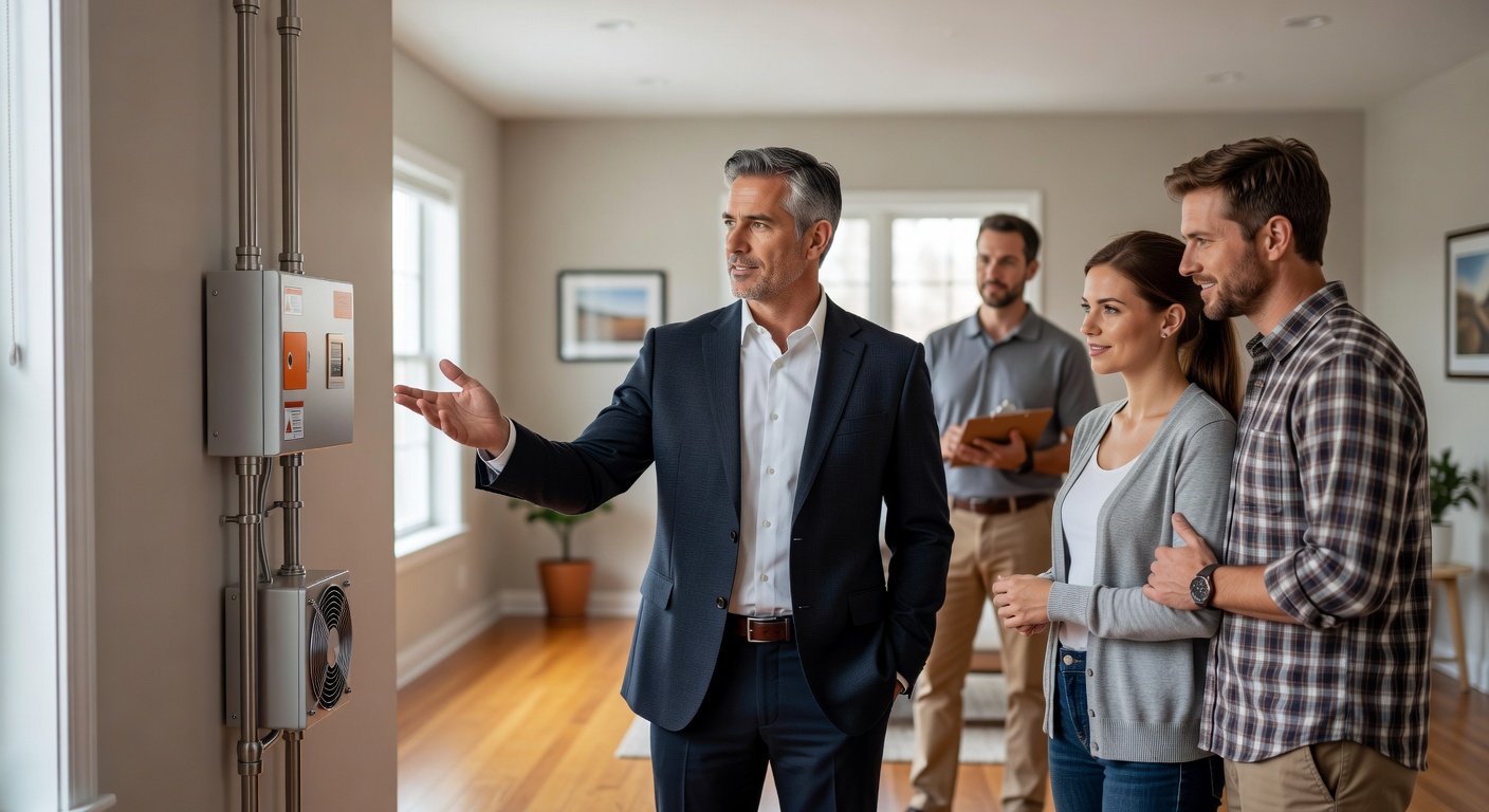 real estate agent showing home client