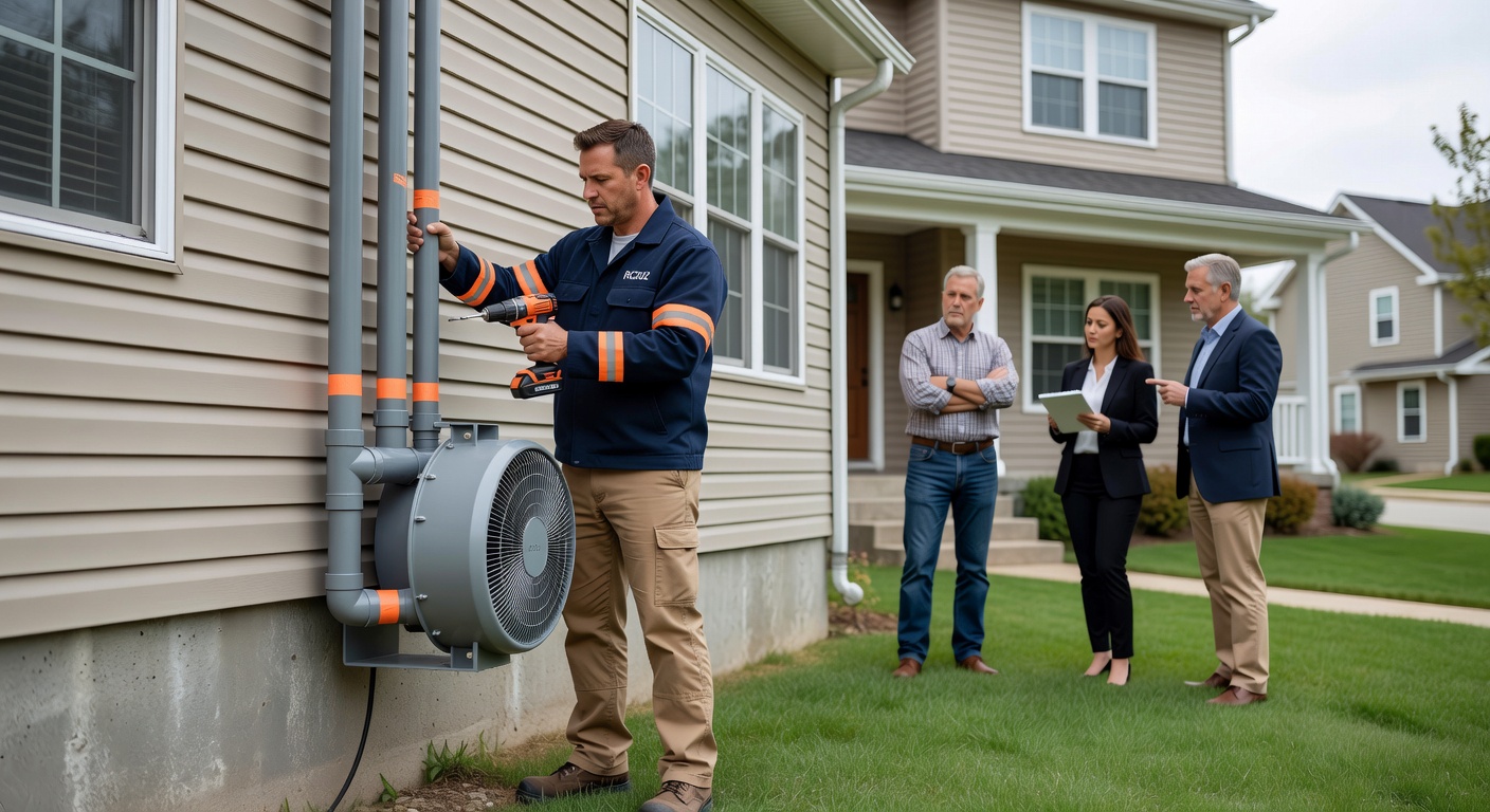radon mitigation pvc pipe fan installation exterior wall