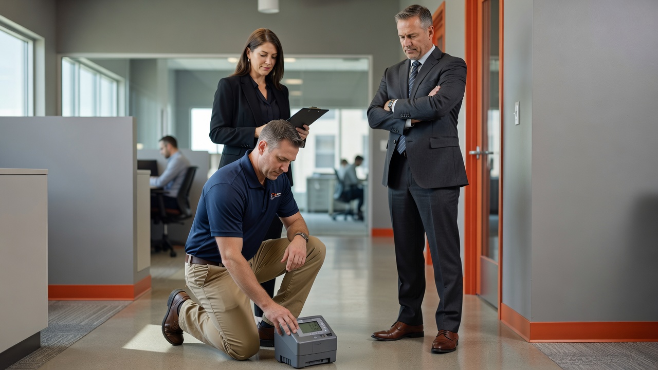 radon testing device commercial office building Upper Arlington Ohio