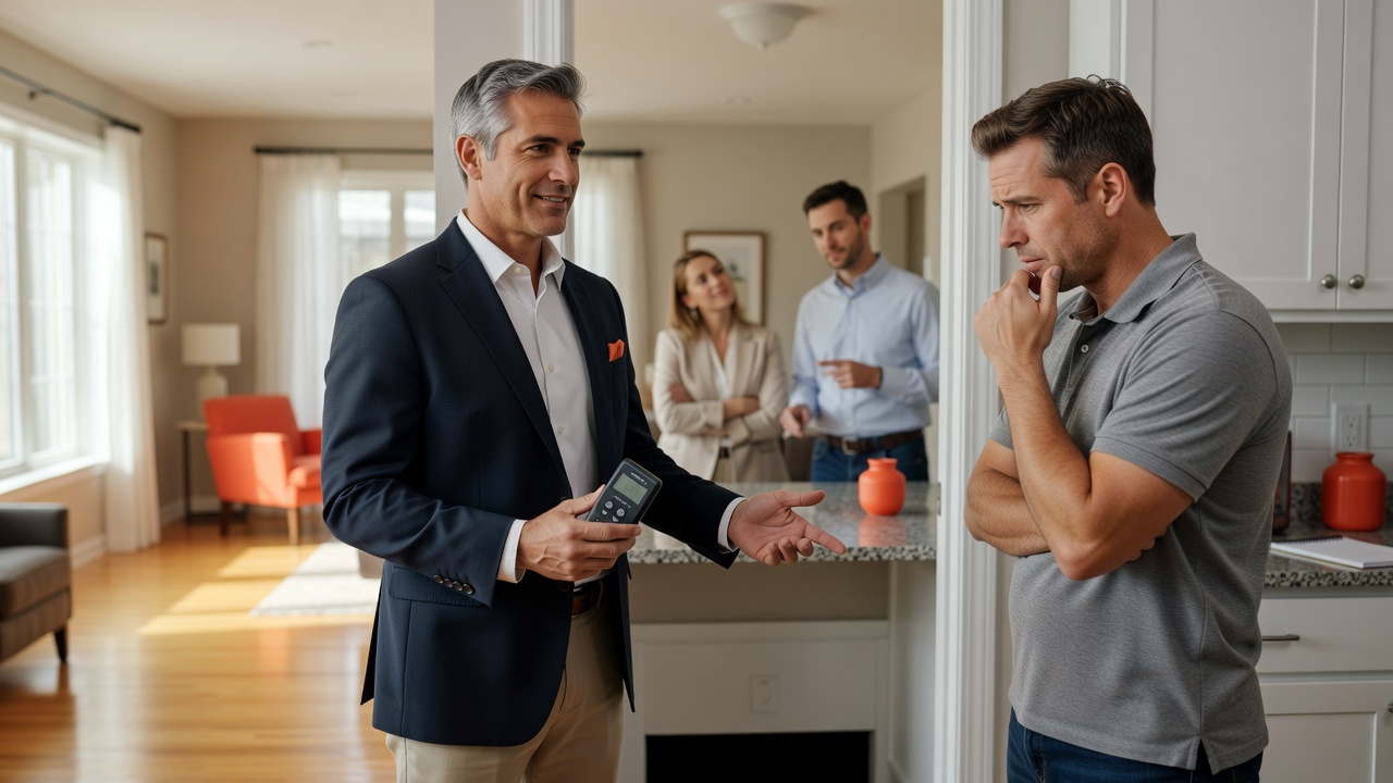 real estate agent showing home client