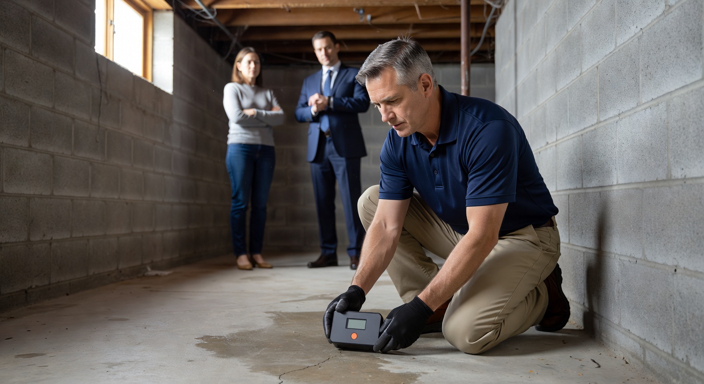 continuous radon monitor device deployed in basement